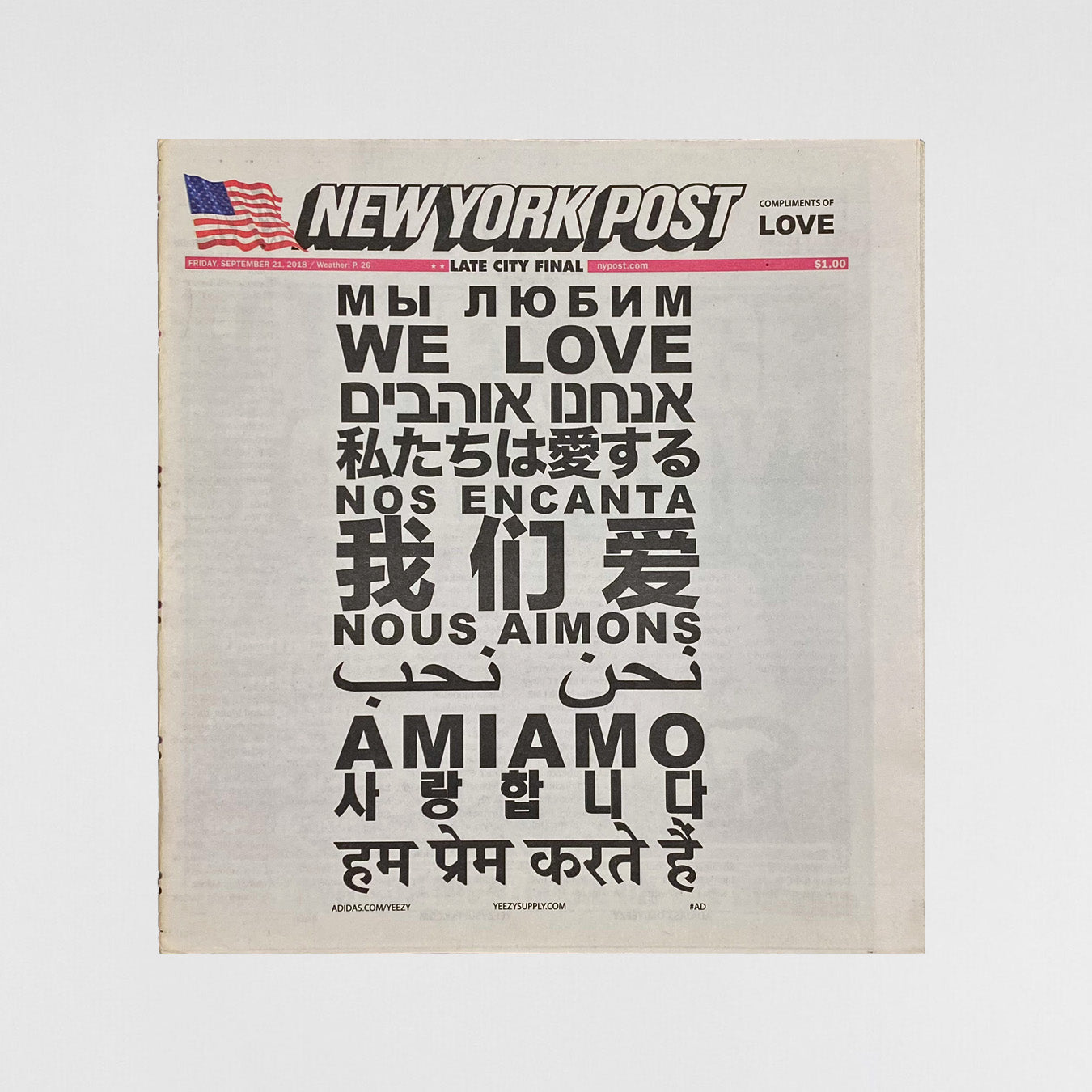 YZY 2018 New York Post 'Love Campaign' Newspaper