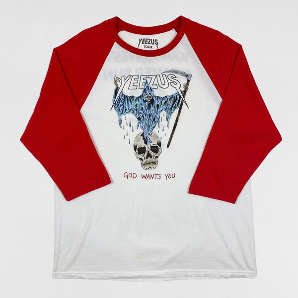 Yeezus Tour 2014 Bonnaroo Baseball Tee In White/Red